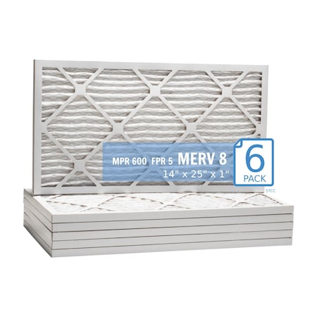 Purolator 14x25x1 Pleated Air Filter, MERV 8, 6 PK 14x25x1x1 HI (6 Pack)